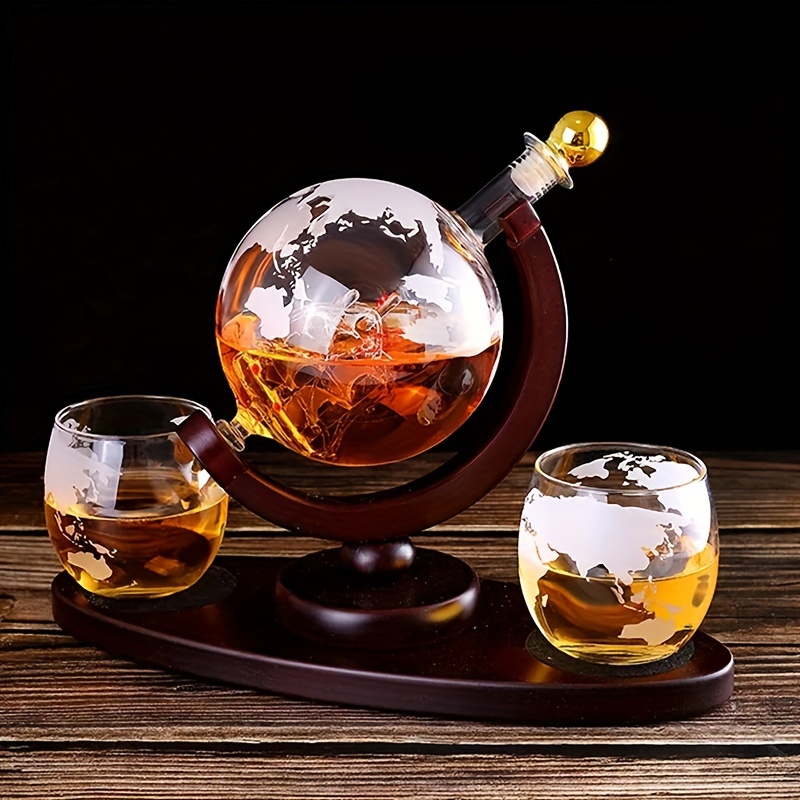 3pcs/Set, 30oz Whiskey Crystal Globe Decanter with 2 Etched Whiskey Glass