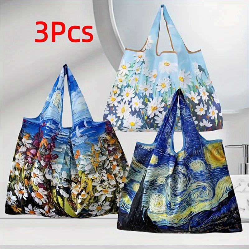 3pcs Vintage Oil Painting Print Tote Bags