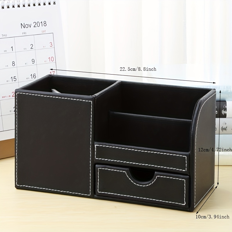 Multi-Functional  Leather Desk Organizer with Drawers