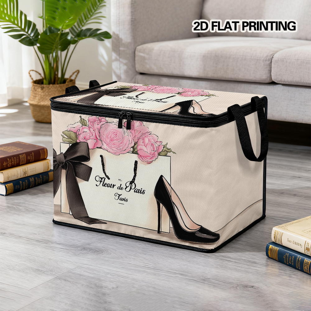 Roses & Heels Storage Bin with Lid - Luxury Flip-Top Rectangular Organizer