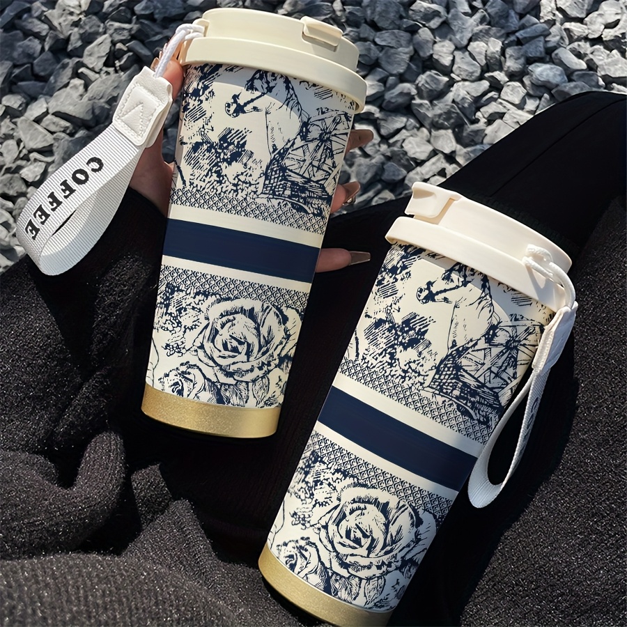 Stylish English Large Thermos Cup with a Floral Design