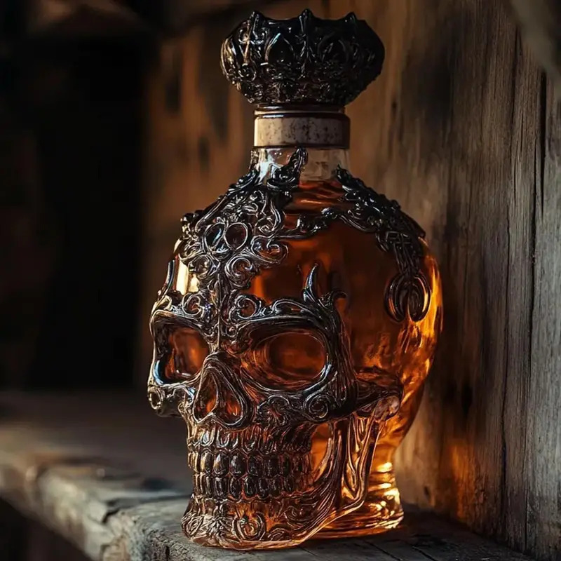 Lavish Halloween Skull Decanter | Handcrafted Gothic Glass Bottle