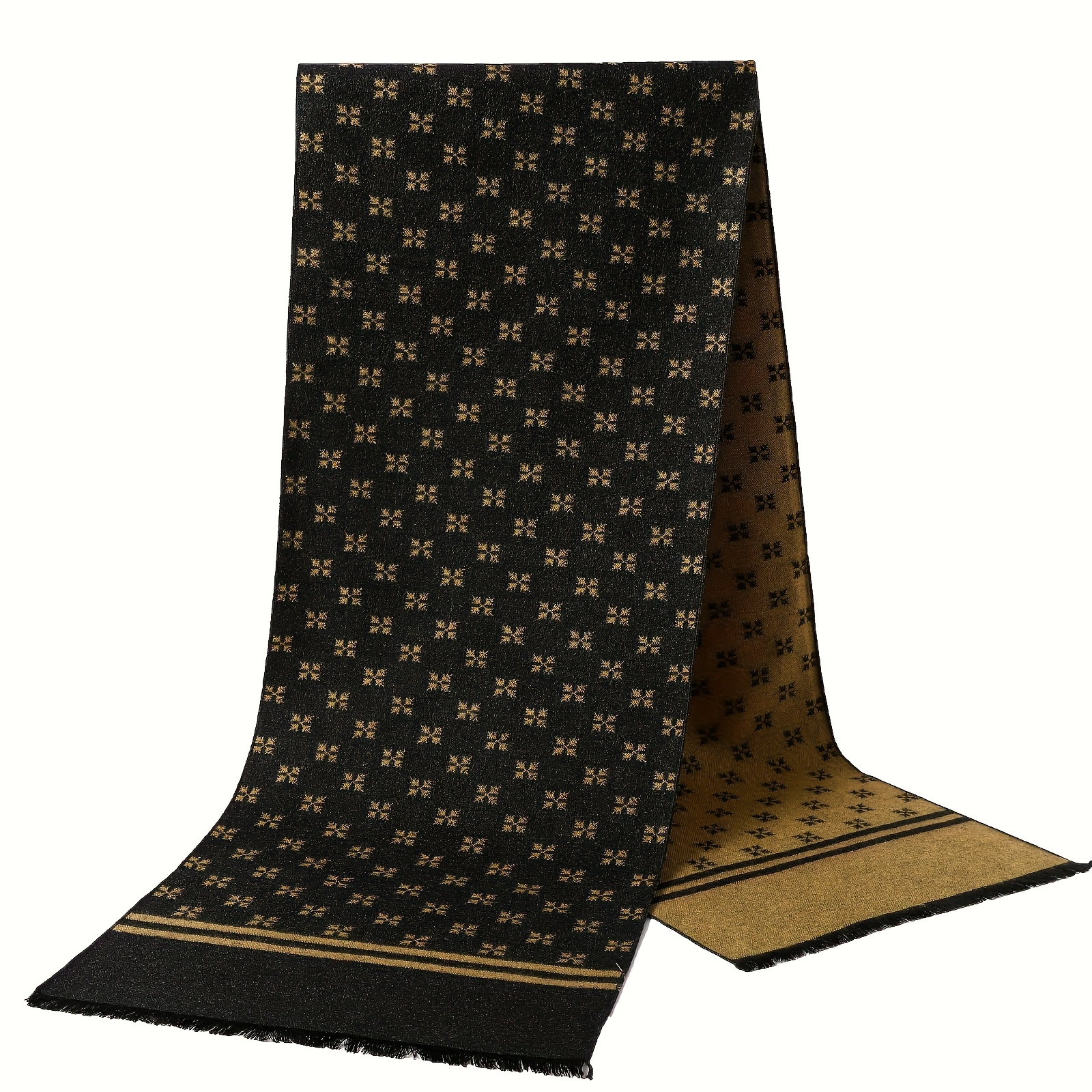 1New Men's Warm Scarf, 70.87x11.81inch Thick Plaid Faux Scarf