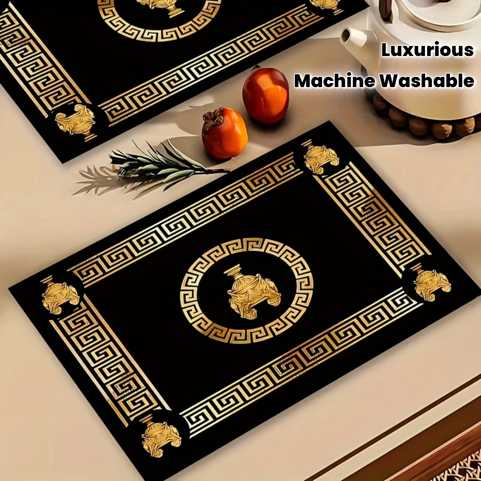 4pcs Elegant Greek Key & Sculpture Placemats