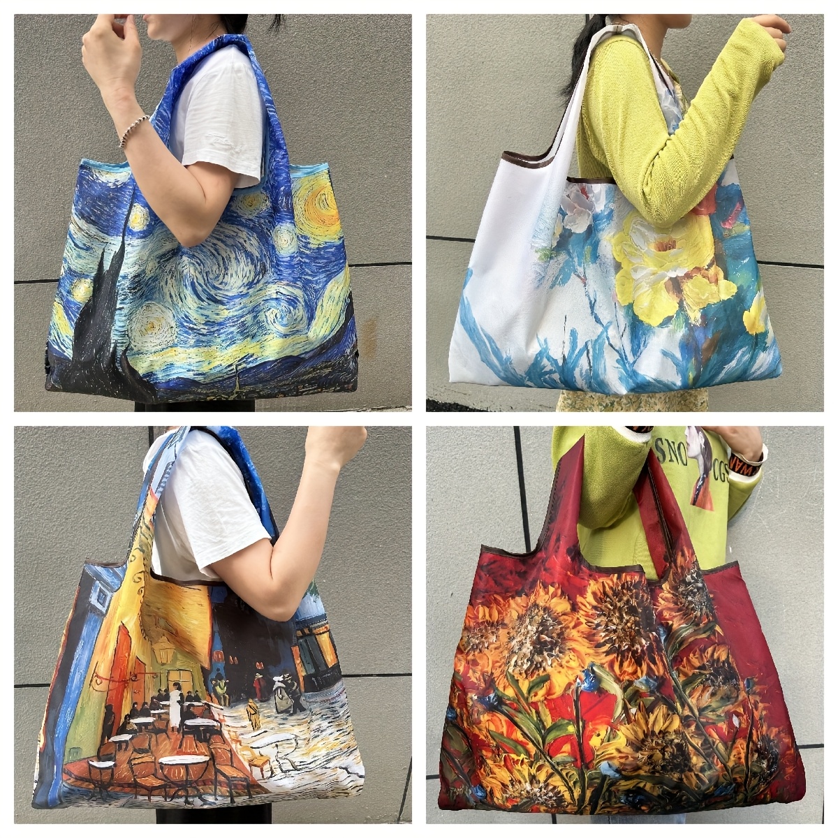 Set of 4 Large Capacity Portable Shopping Bags with a Countryside Design