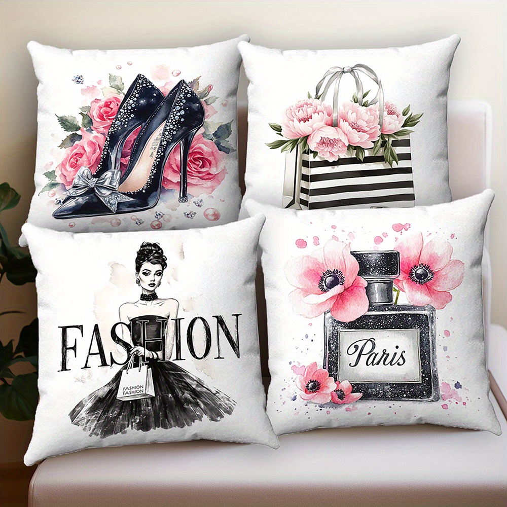 4pcs Single-Sided Paris Themed Pillow Covers