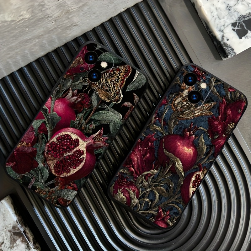 Vintage Pomegranate Durable Dark TPU Art Phone Case for iPhone  + free gift