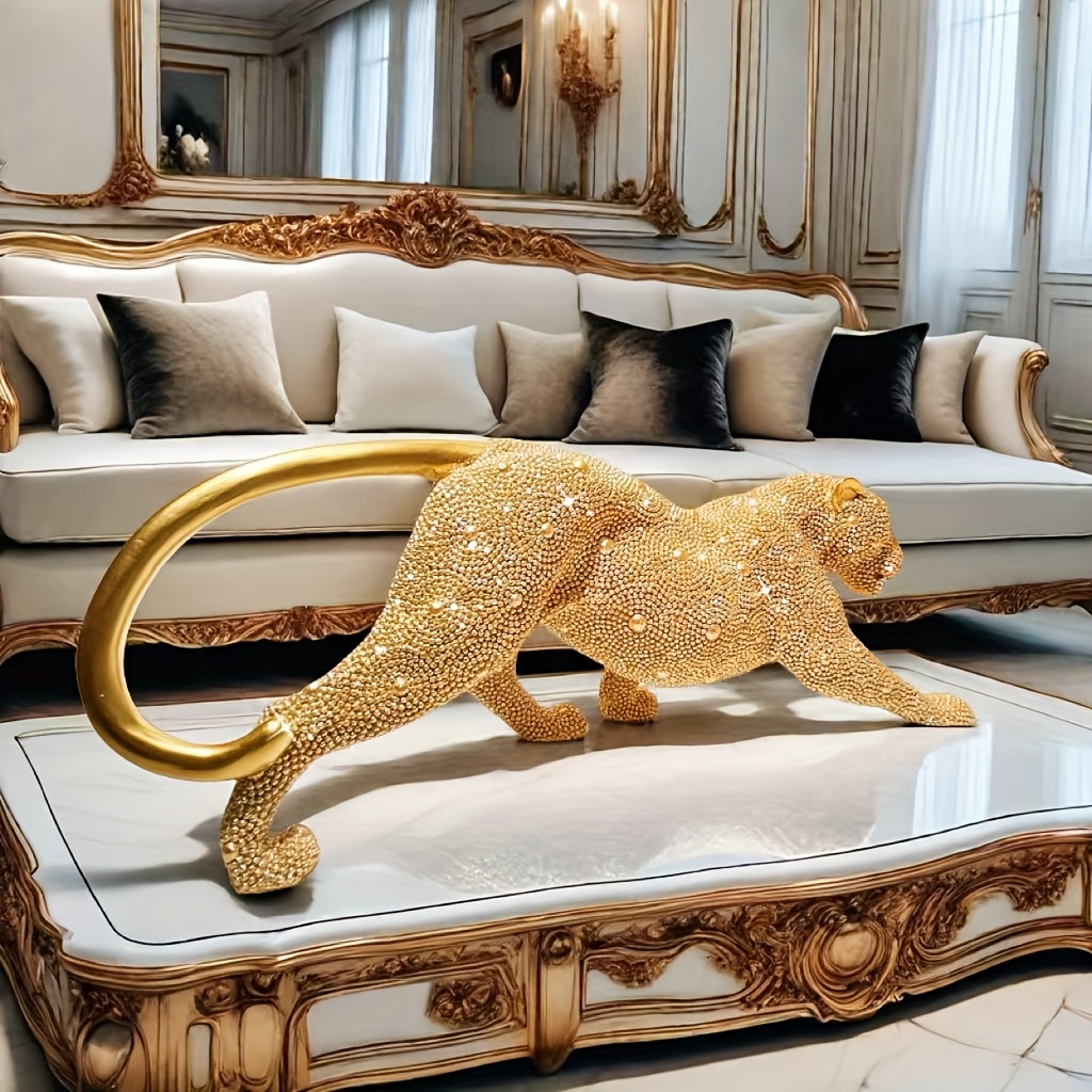 Luxurious Golden Bead Leopard Resin Bead Art Sculpture