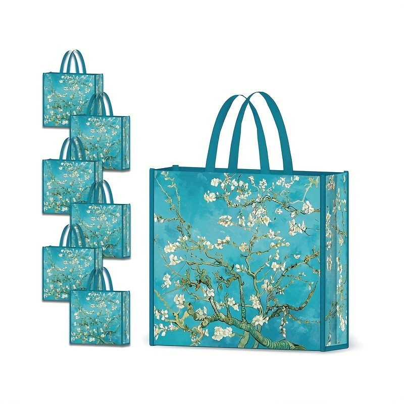 5pcs Reusable Foldable Shopping Bags with Cute Plum Blossom (Plum)