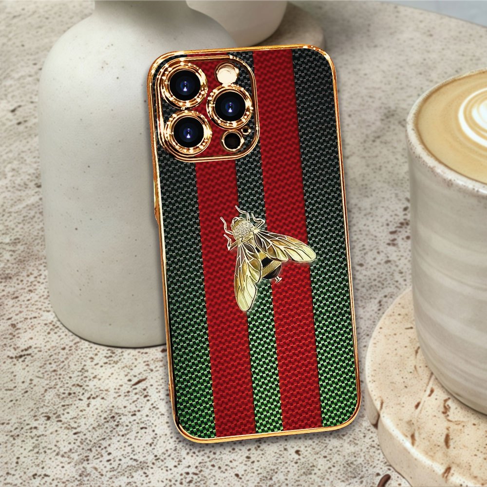 Luxe Bee shaped red green striped carbon fiber texture design