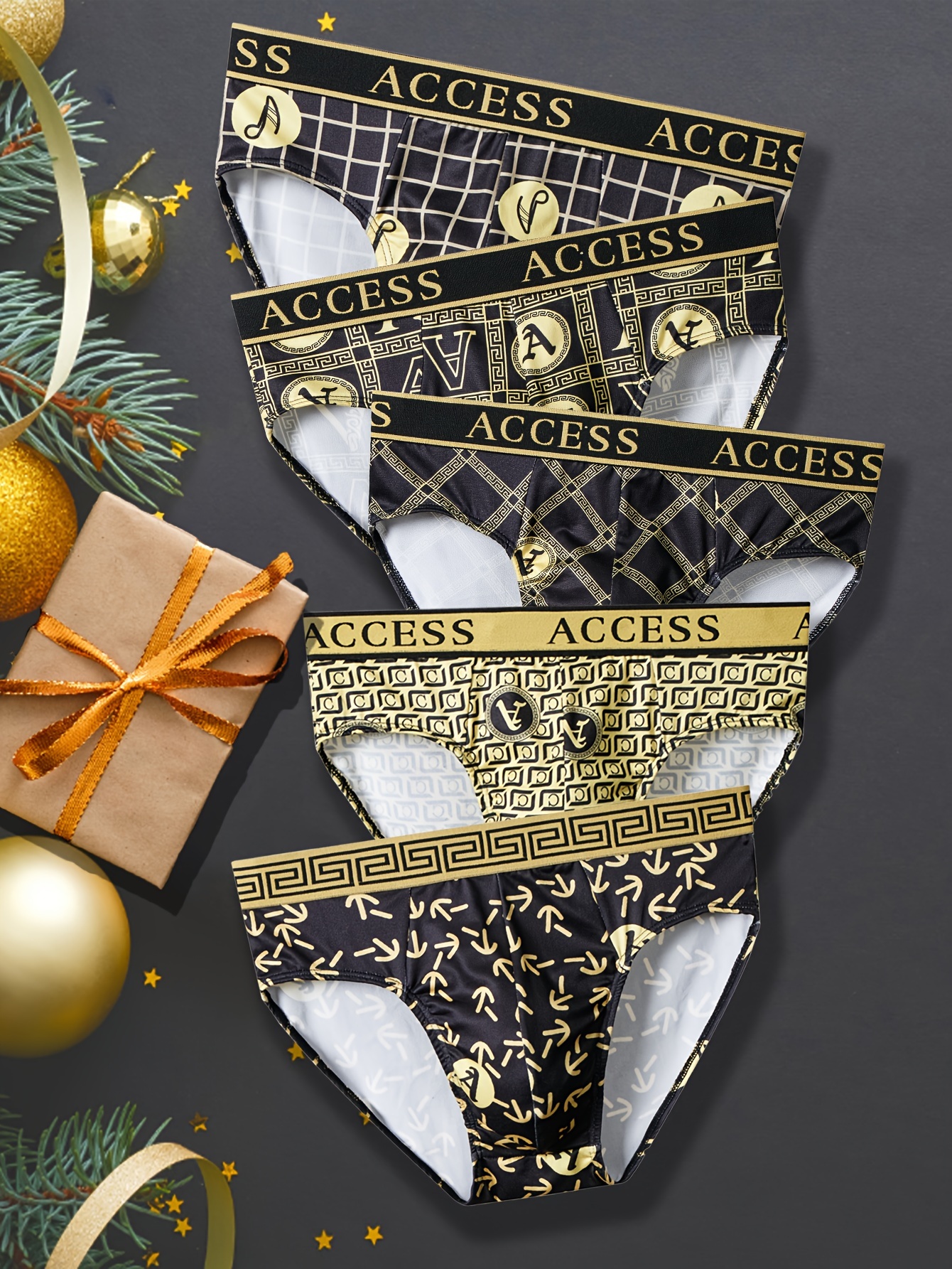 Set of 5 Golden Men'S Underwear Featuring Comfortable