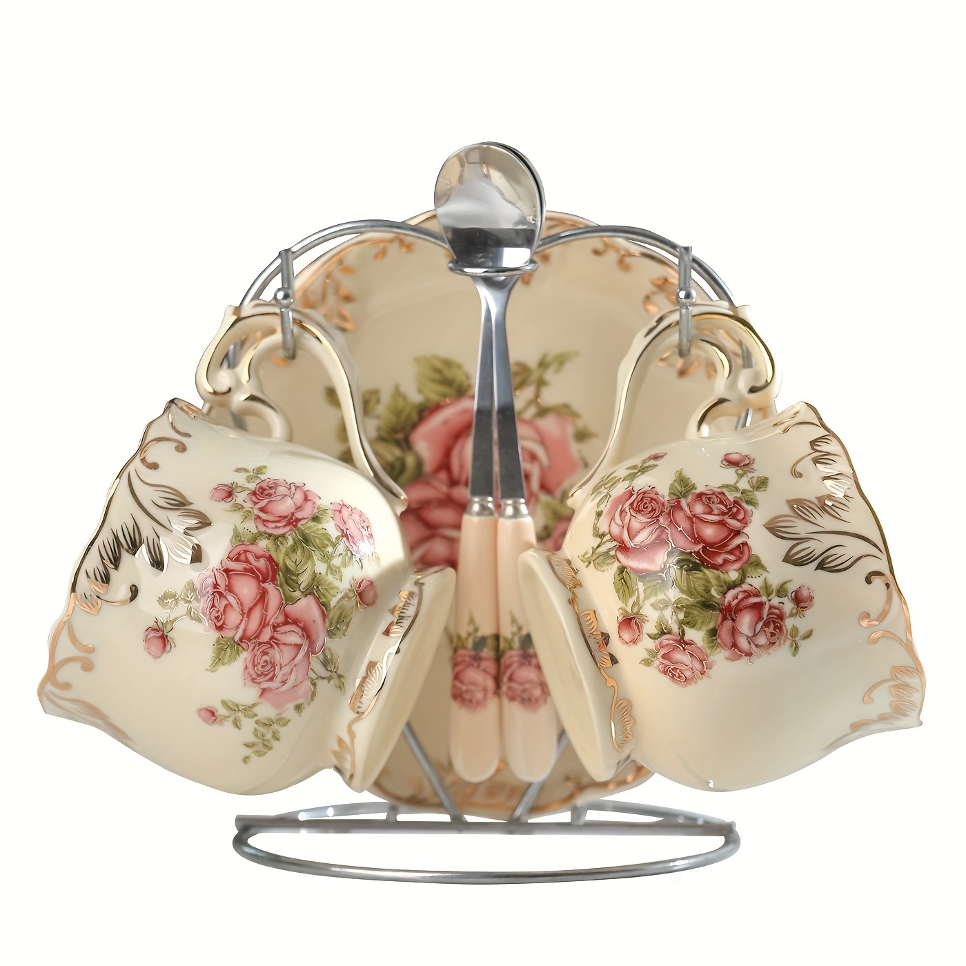 Elegant Coffee Mugs Accompanied by Saucers And Spoons Set