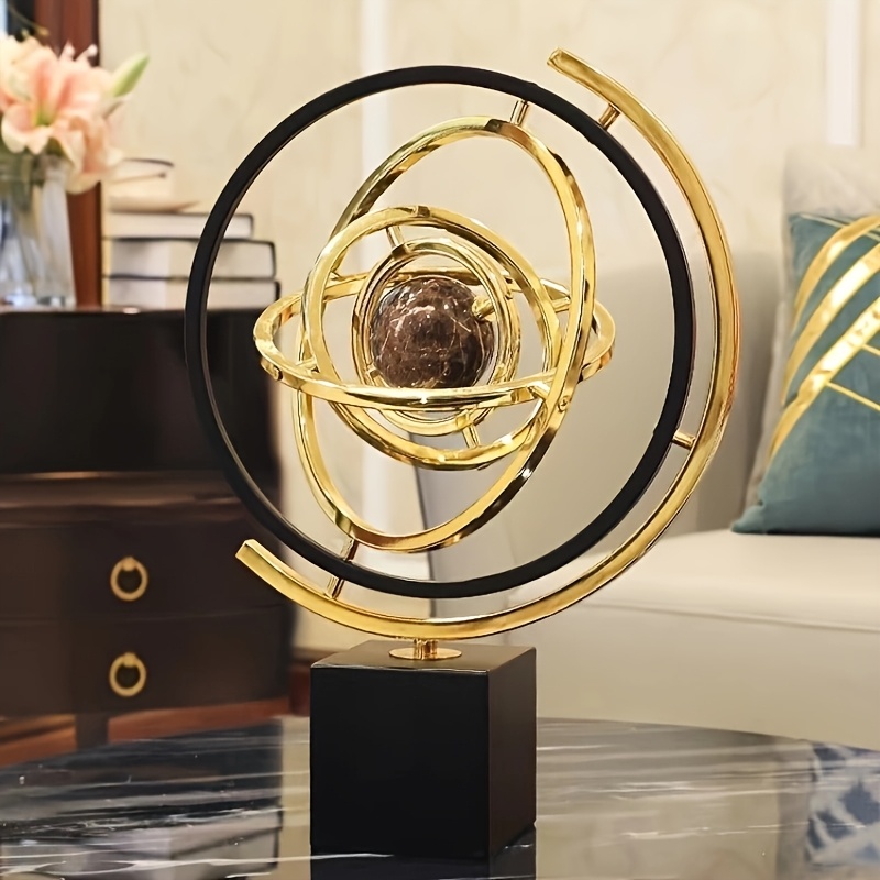 Modern Abstract Metal Globe Sculpture With 360° Rotation