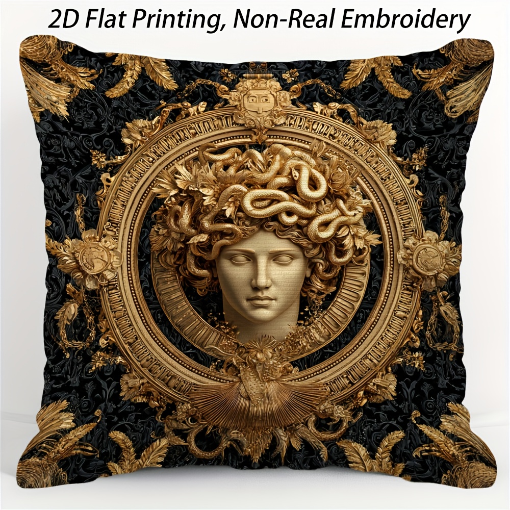 Golden Wreath Medusa Festive Pillow Cover Polyester