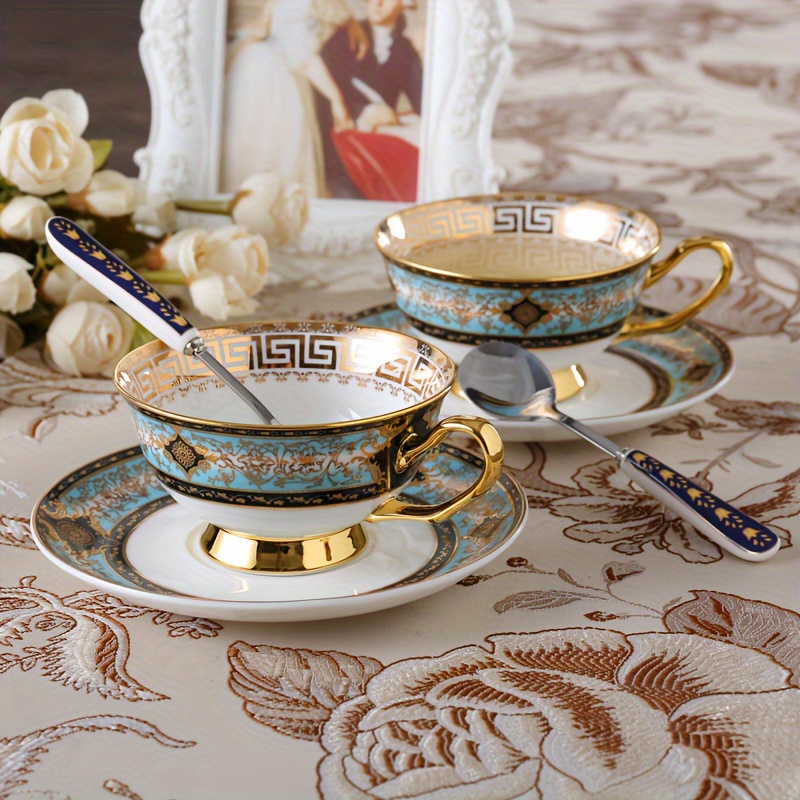Lavish 2pcs bone china coffee cup plate spoon set, European style coffee cup
