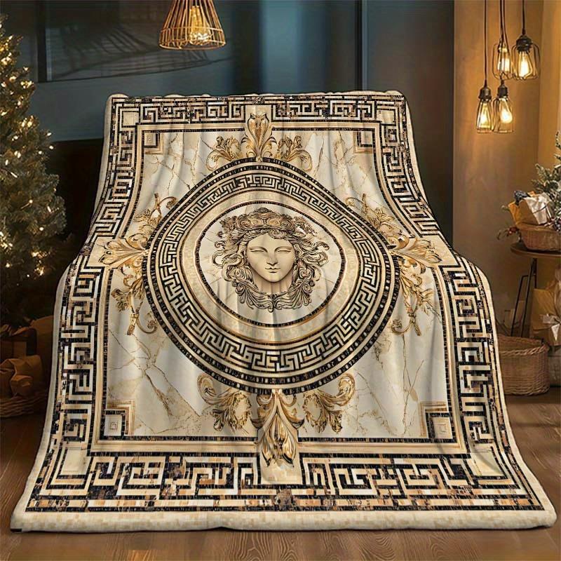 Artistic Hypoallergenic Greek Pattern Medusa Print Soft Flannel Blanket
