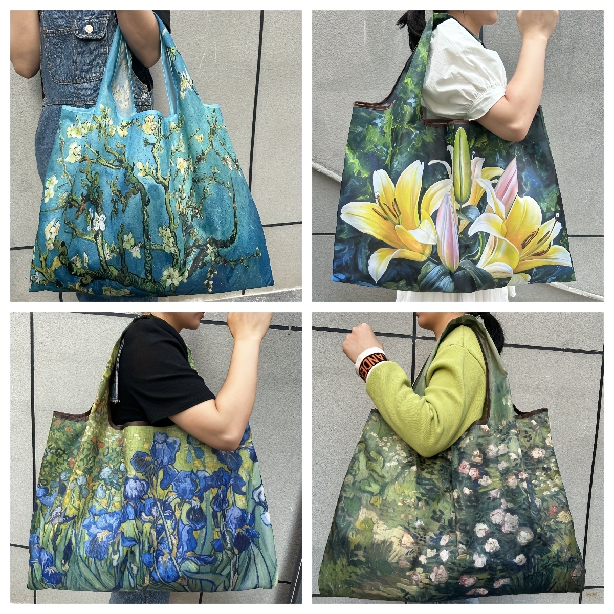 Beaux arts 4pcs Oil Painting Floral Tote Bags