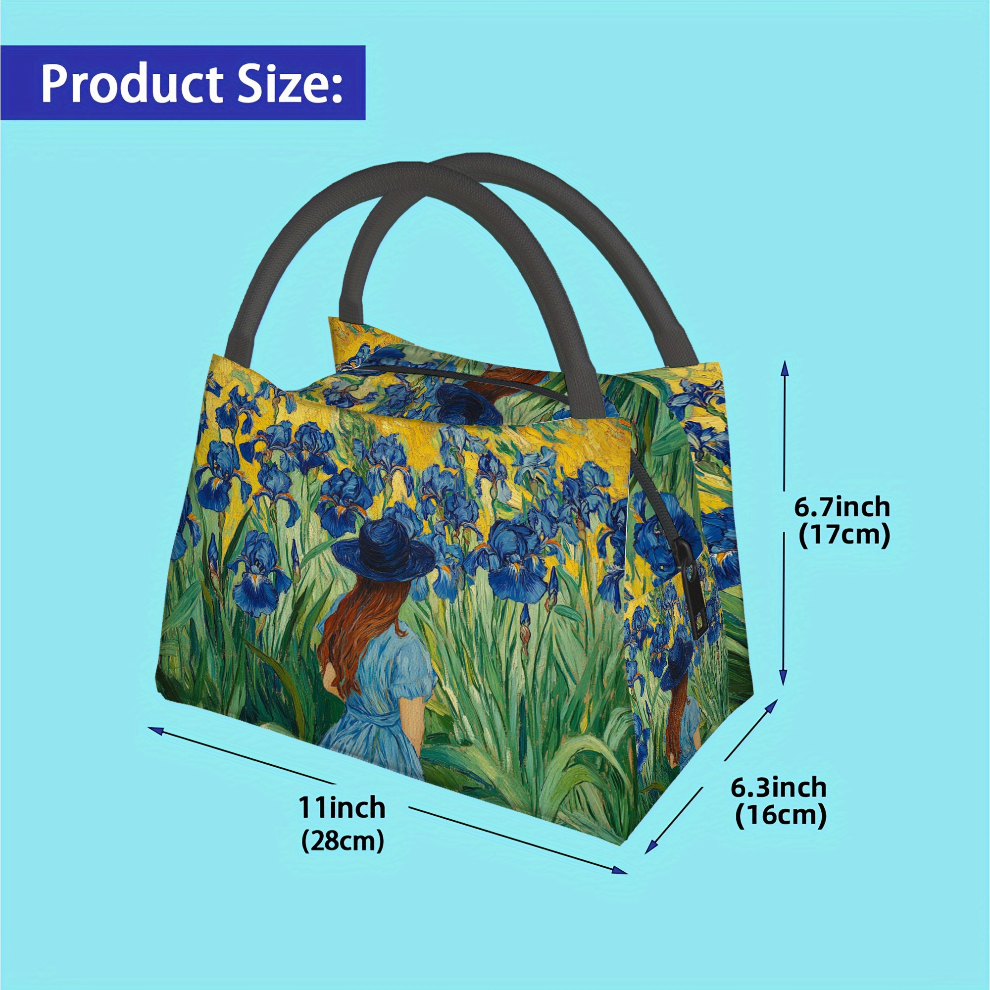 Lavish Printed Blue Dress with Iris Flower Pattern Thermal Bag