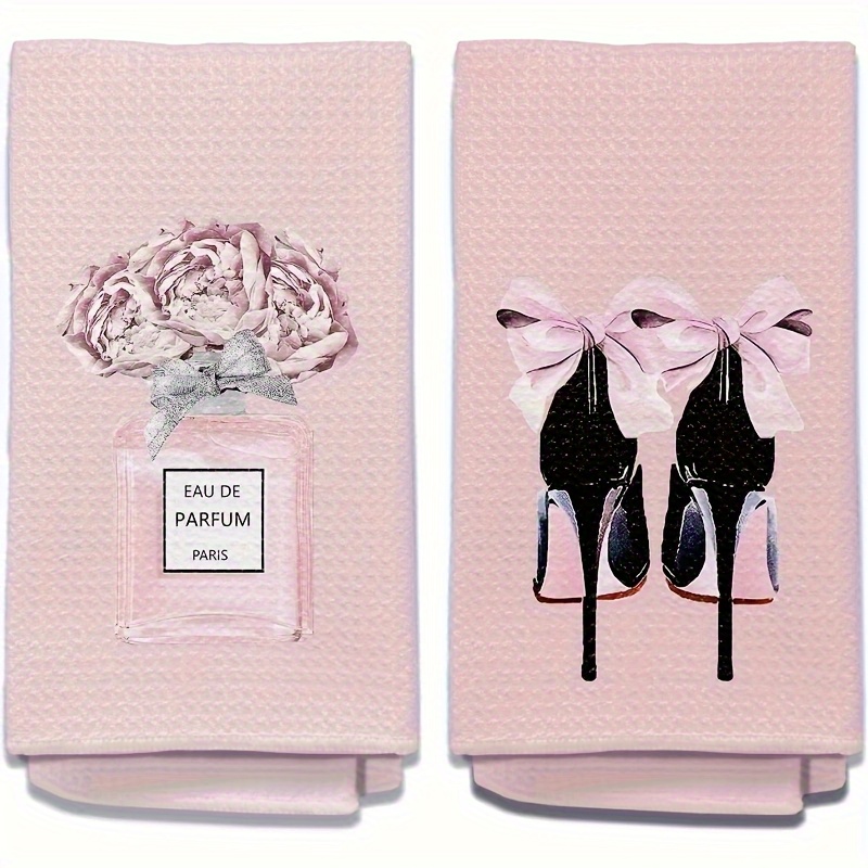 Elegant 2 Pink and Black Bathroom Towels