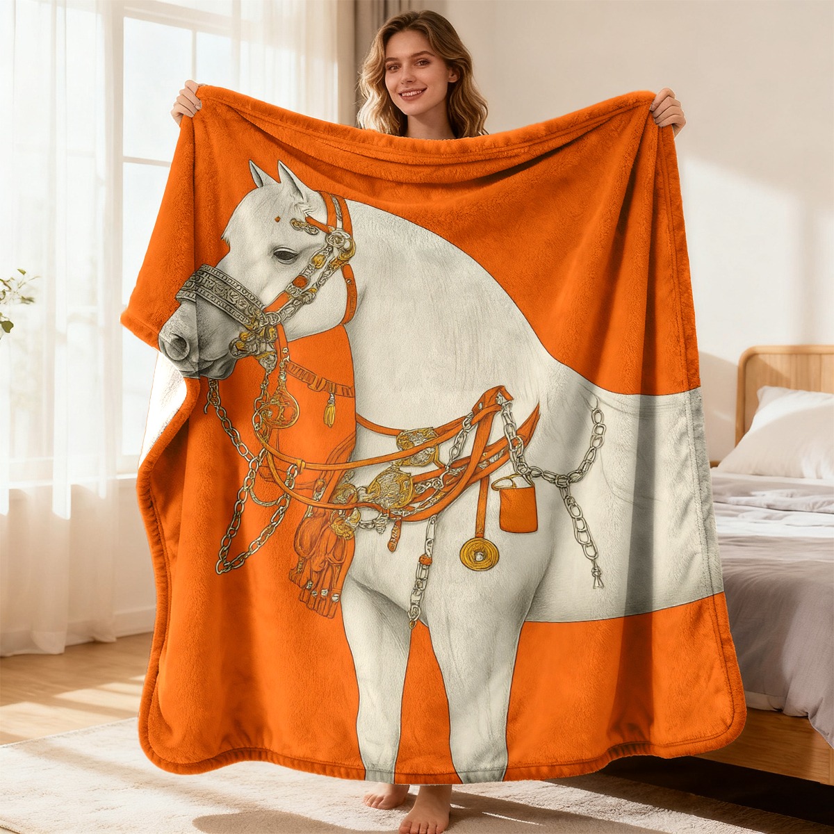 Elegant Equine Print Horse Blanket Suitable for Sofa Bed