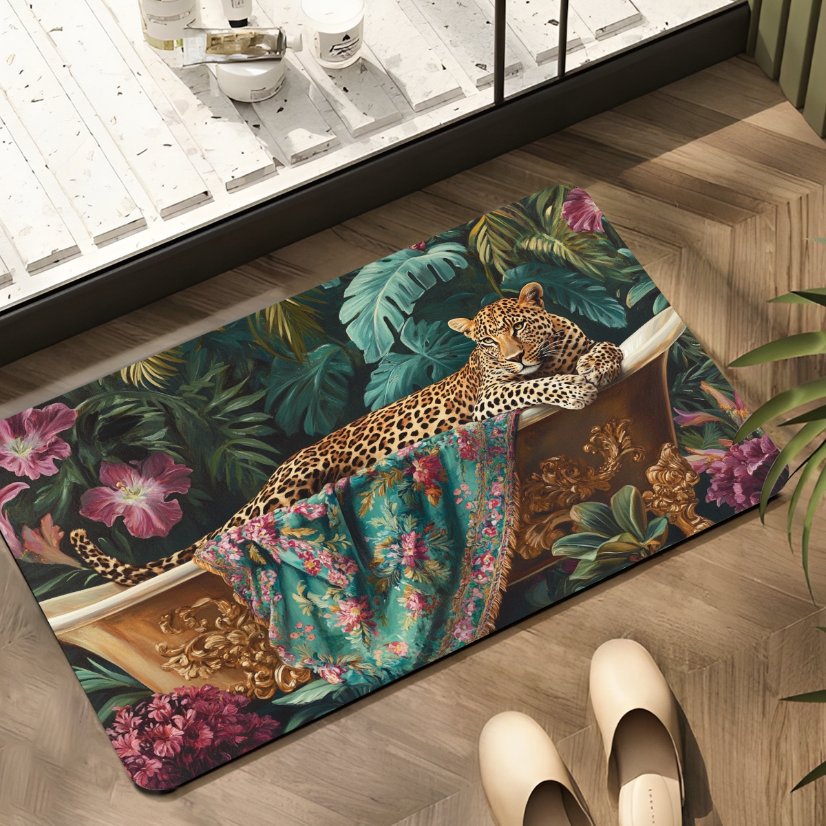 Luxury Leopard Print Bathtub, Non-Slip Quick-Dry Mat