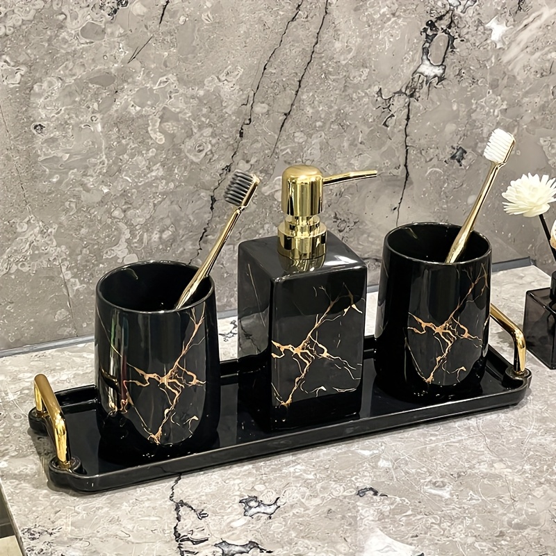 4pcs Golden Vein Marble Bathroom Set: