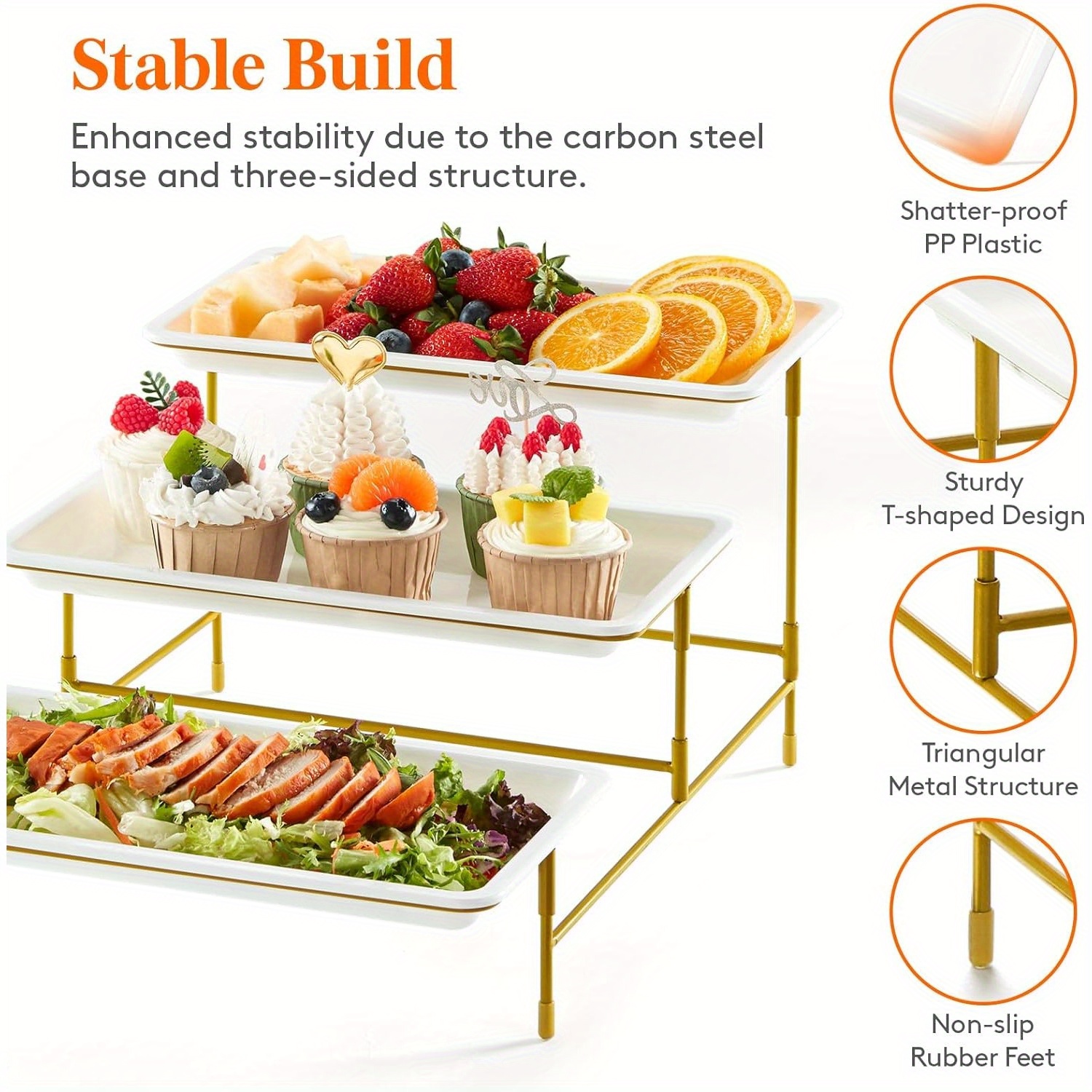 Lavish 3 Tiered Plastic Serving Tray for Party Supplies