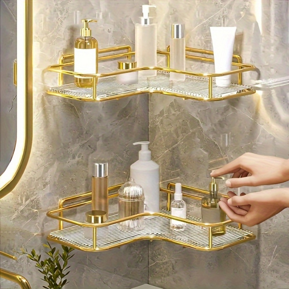 Set of 2 Elegant Golden Corner Shelves