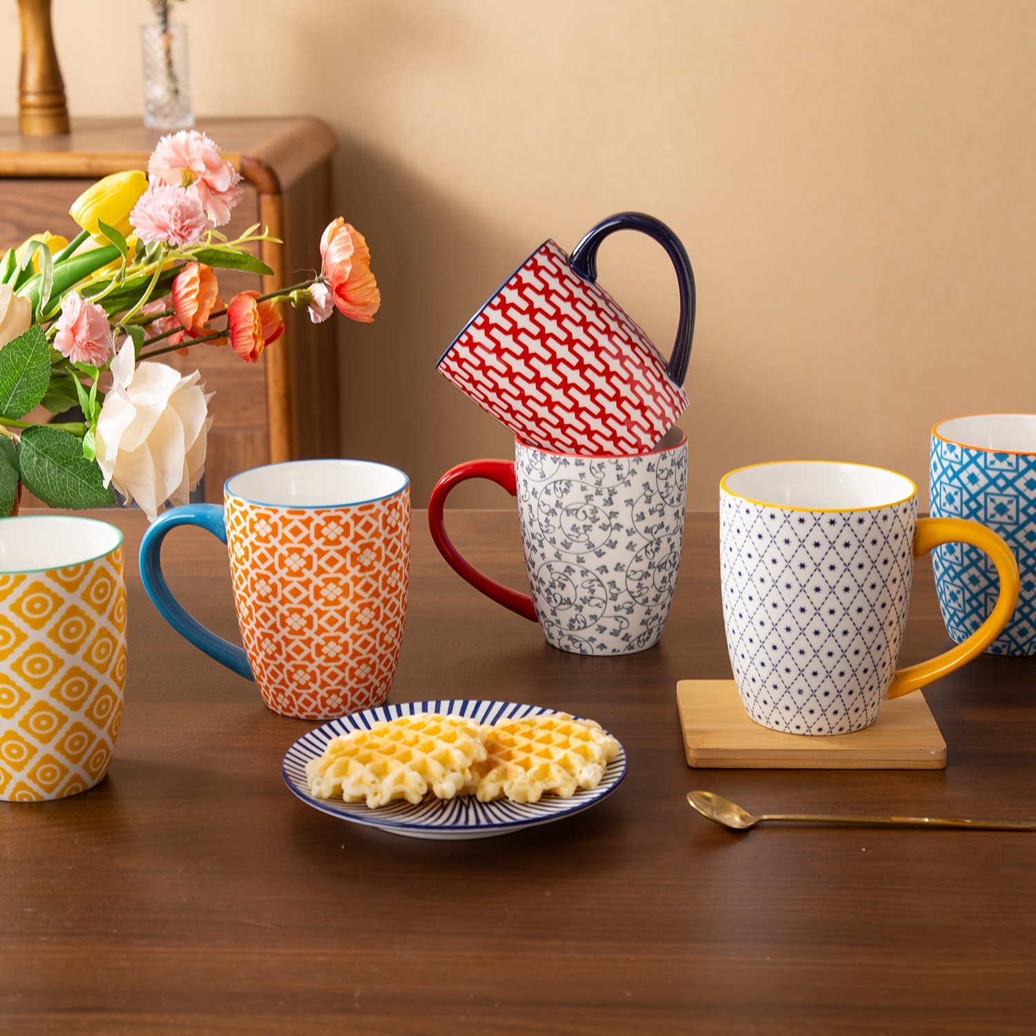 Ceramic Coffee Mugs Set, Large Porcelain Tea Cups with Handle