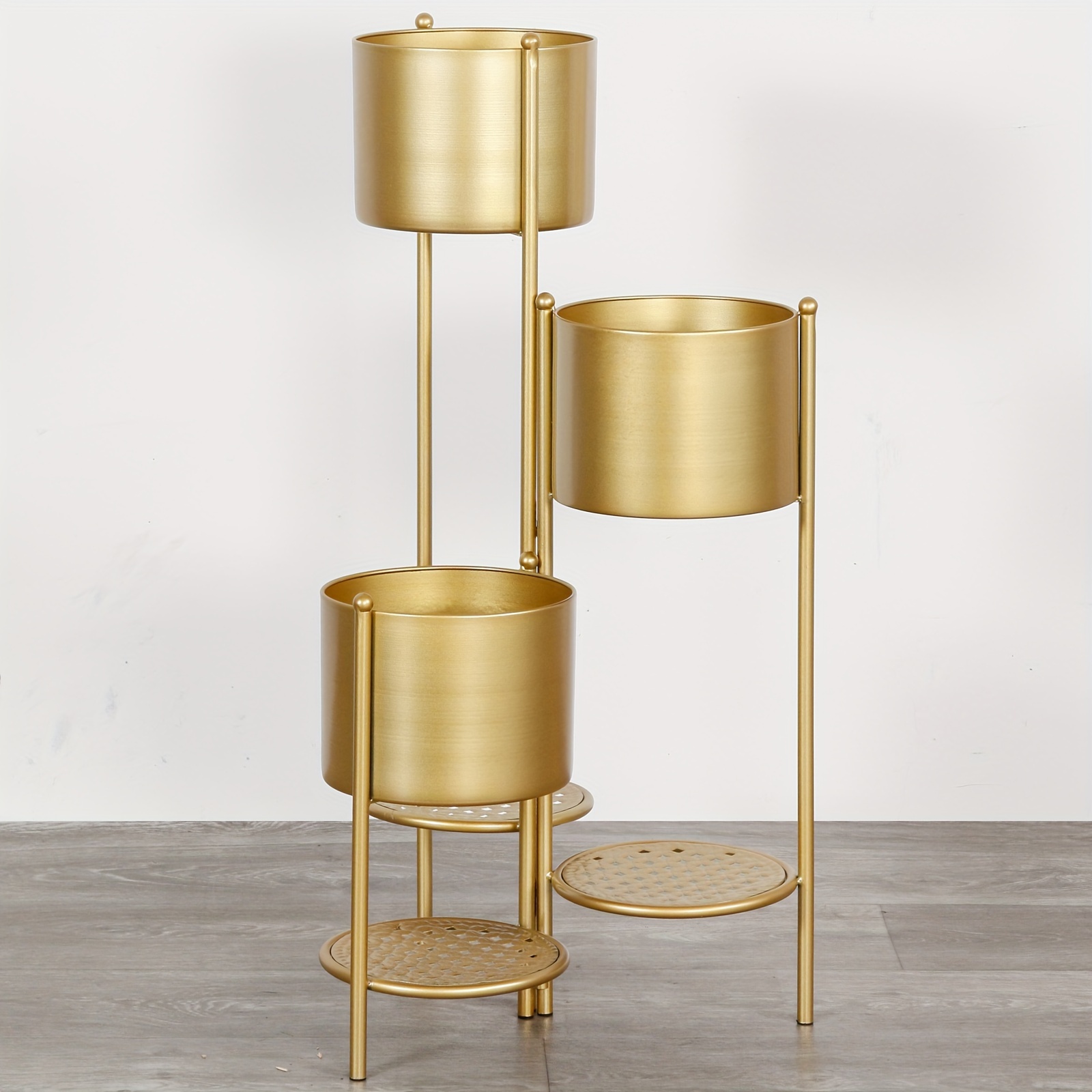 Golden Wrought Iron Plant Stand for Indoor Use