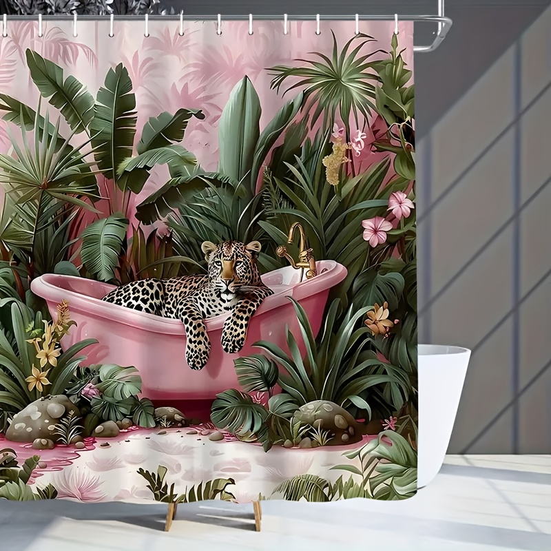 Tropical Style Shower Curtain Leopard Lounging