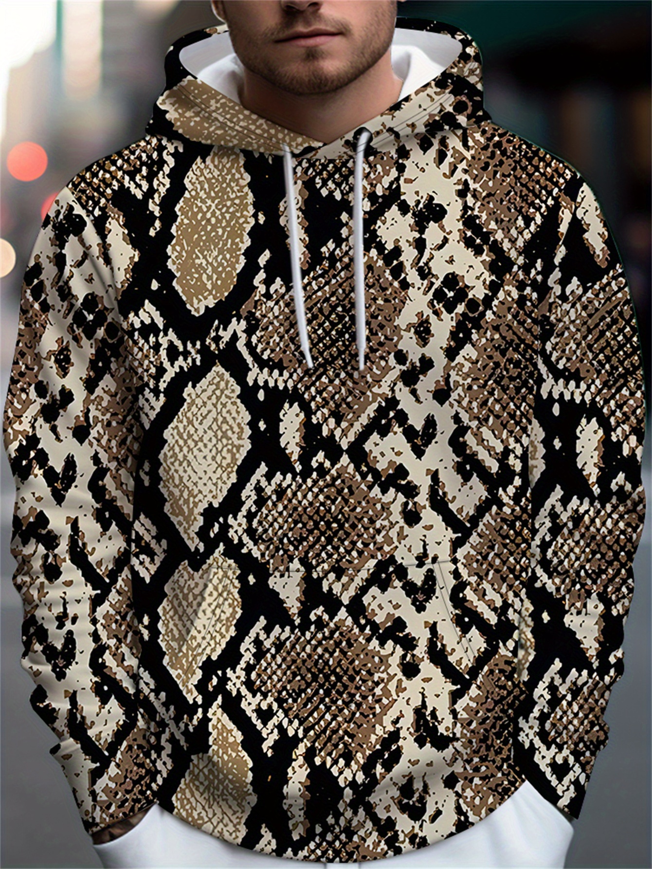 Men's Long-Sleeve Hoodie with a Snake Skin Element