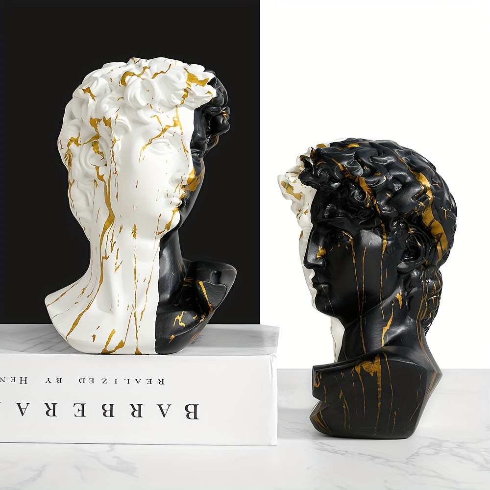 Modern Minimalist Black & White David Bust Statue