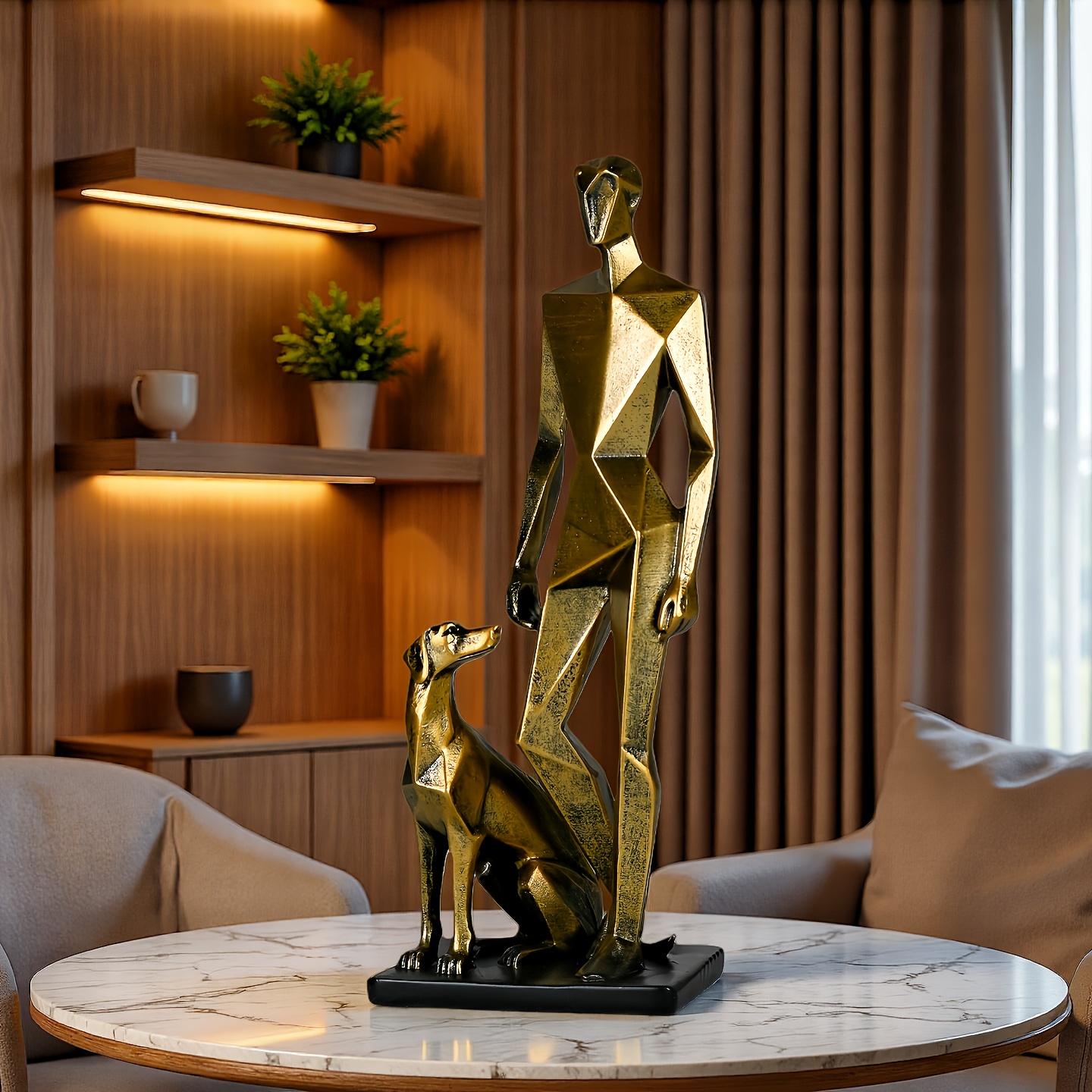 Modern Minimalist Human & Dog Sculpture Statue