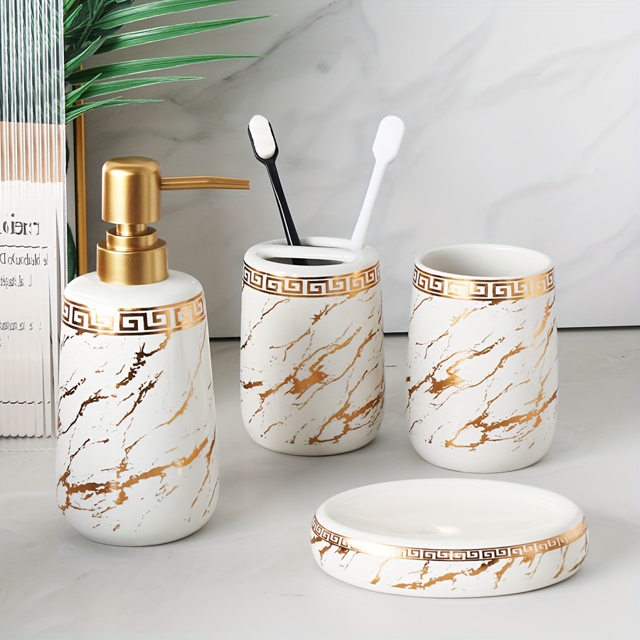 4pcs Luxury Golden Bathroom Set with Elegant Soap Dispenser Set