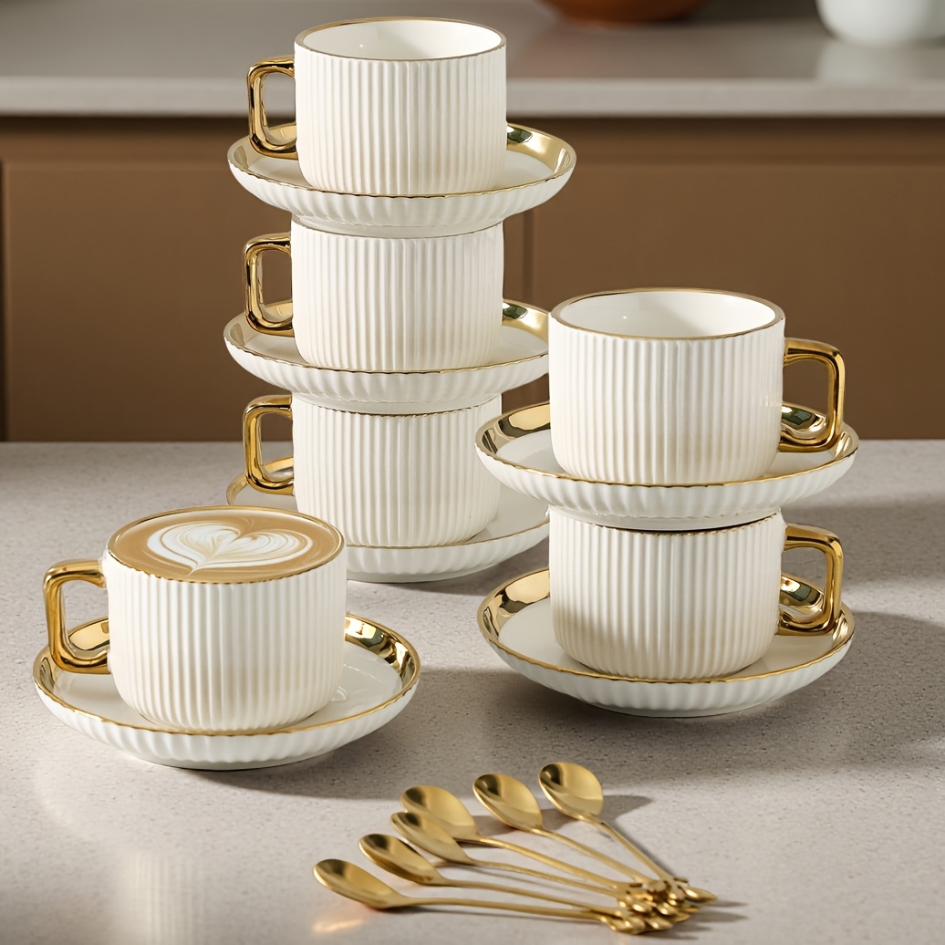 Set Ceramic Teacup and Saucer European-style Golden-rimmed