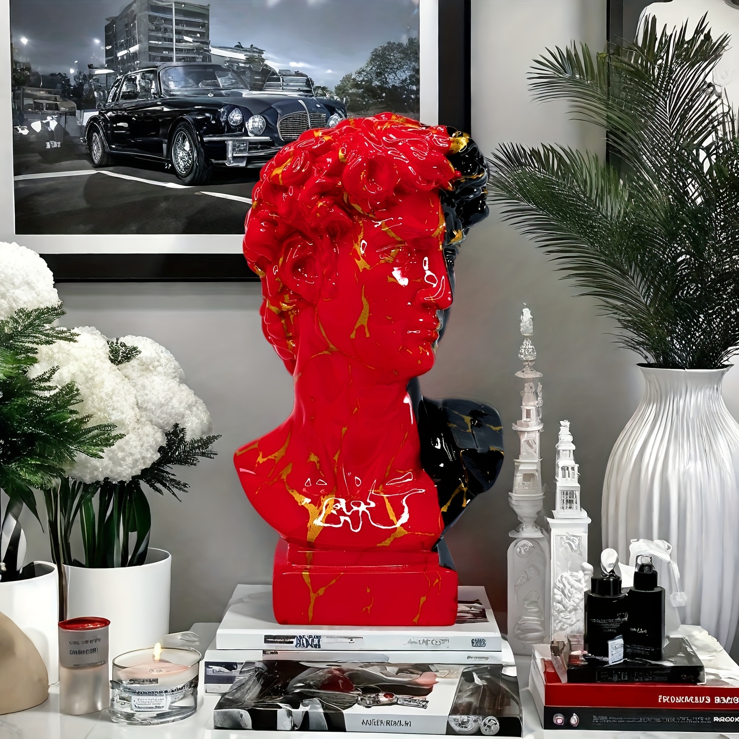 Modern Art David Sculpture in Black And Red Color Scheme