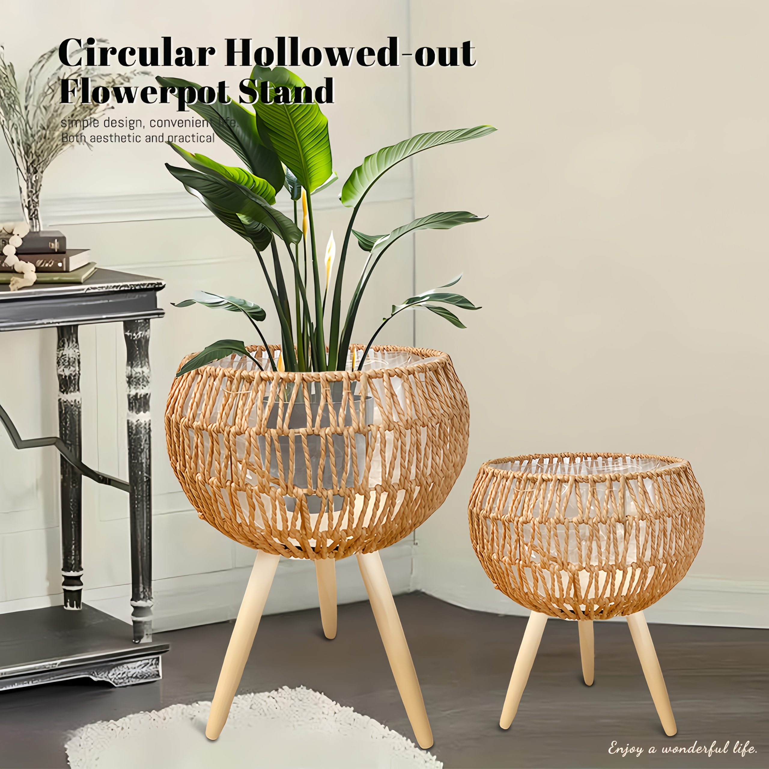 Three-Legged European Woven Flower Pot Holder