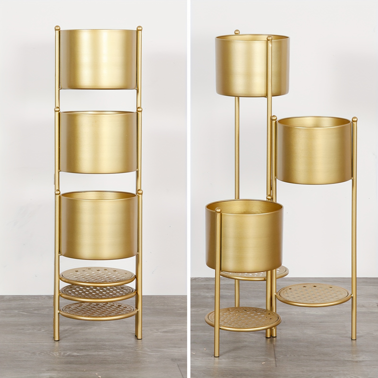 6-pot Indoor Golden Flower Pot Rack Shelf Foldable Decorative Display