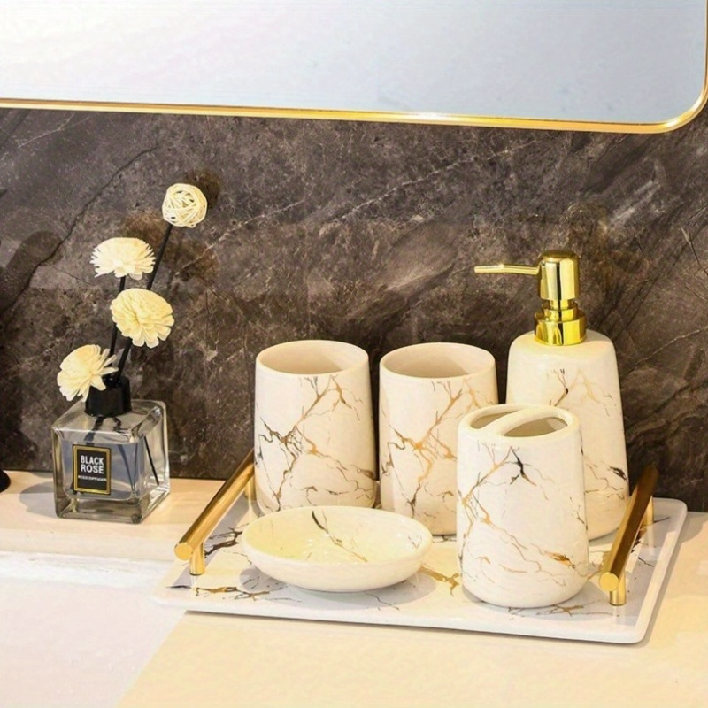 Set of 5 Ceramic Marble Bathroom Additions