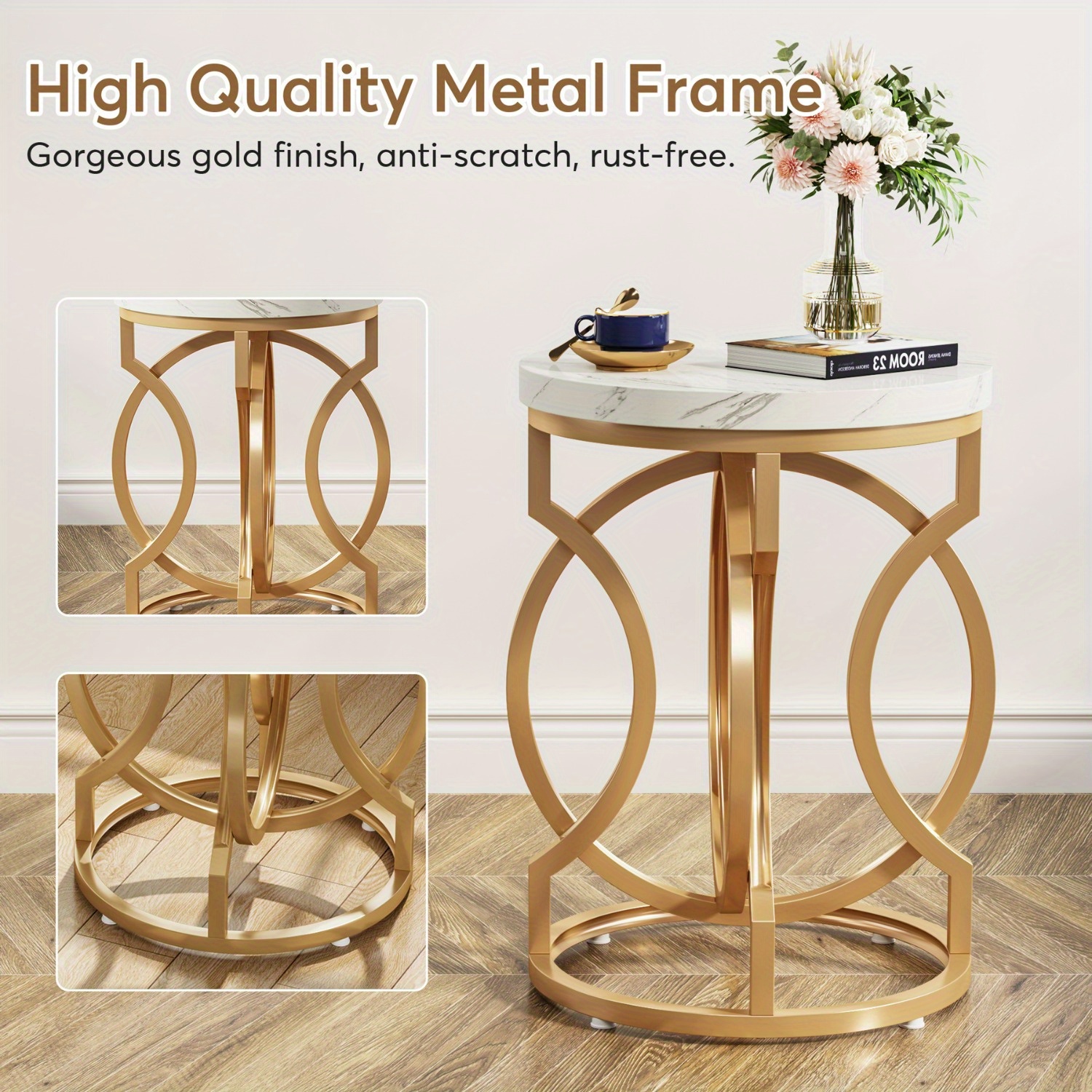 Contemporary Circular Side Table, 20-Inch Golden Accent Table