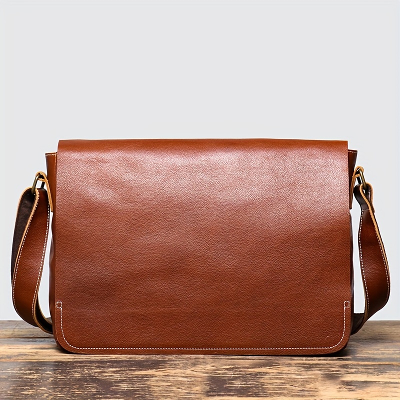 Vintage New Men'S Genuine Shoulder Bag Made of Vegetable-Tanned, Large Capacity Cowhide Laptop Bag for Men