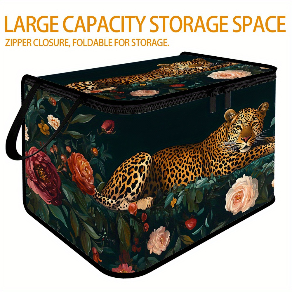Exquisite Extra Large Foldable Zippered Storage Box with Leopard Floral Pattern +  Exclusive Gift
